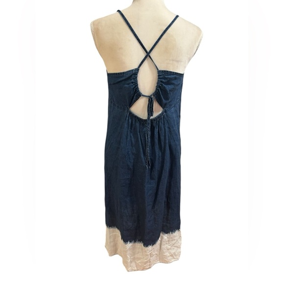 Bella Dahl Blue Denim looking Linen spaghetti strap midi dress | linen sundress - Picture 6 of 8